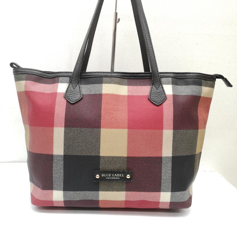 ブルーレーベル・クレストブリッジ BLUE LABEL CRESTBRIDGE トートバッグ トートバッグ 55103-501-16 PVC トート バッグ チェック ロゴ ファスナー A4 赤 / レッド / red レディース USED 古着 中古 50165289