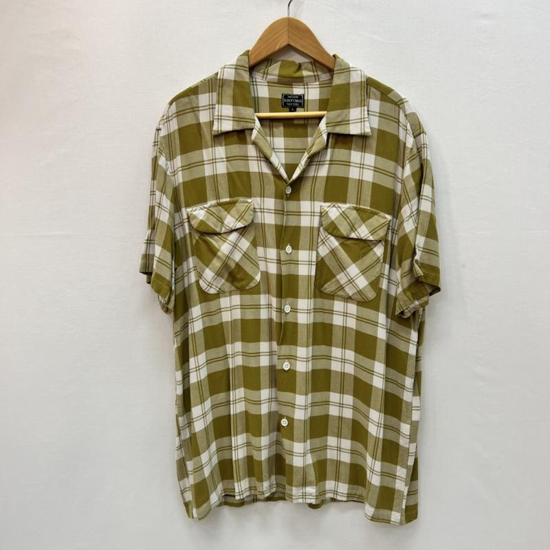 ショット schott シャツ、ブラウス 半袖 レーヨン チェック オープンカラーシャツ 開襟 L カーキ / カーキ / khaki メンズ USED 古着 中古 50165298