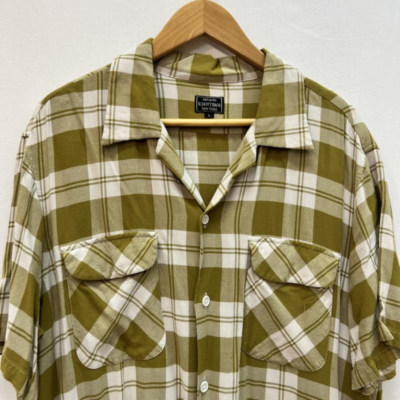 ショット schott シャツ、ブラウス 半袖 レーヨン チェック オープンカラーシャツ 開襟 L カーキ / カーキ / khaki メンズ USED 古着 中古 50165298