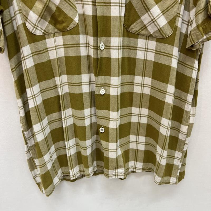 ショット schott シャツ、ブラウス 半袖 レーヨン チェック オープンカラーシャツ 開襟 L カーキ / カーキ / khaki メンズ USED 古着 中古 50165298