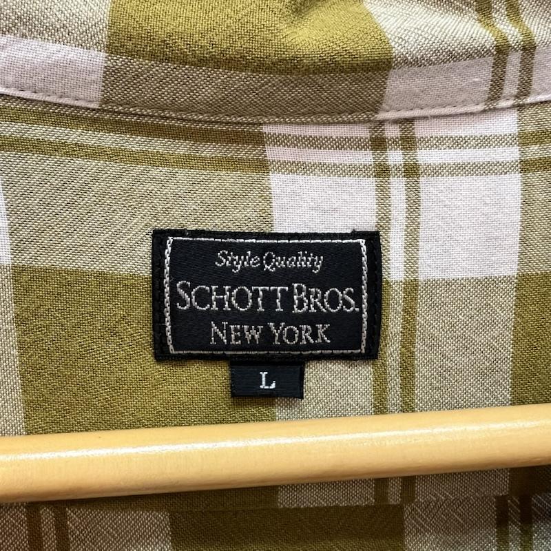 ショット schott シャツ、ブラウス 半袖 レーヨン チェック オープンカラーシャツ 開襟 L カーキ / カーキ / khaki メンズ USED 古着 中古 50165298