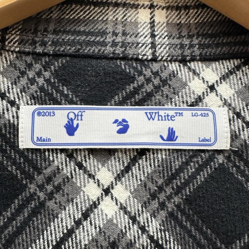 オフホワイト off white シャツ、ブラウス 長袖 20AW STENCIL FLANNEL CHECK SHIRT バック プリント チェック ネル シャツ OMGA133E20FAB001 S 黒 / ブラック / black X 白 / ホワイト / white メンズ USED 古着 中古 50165301