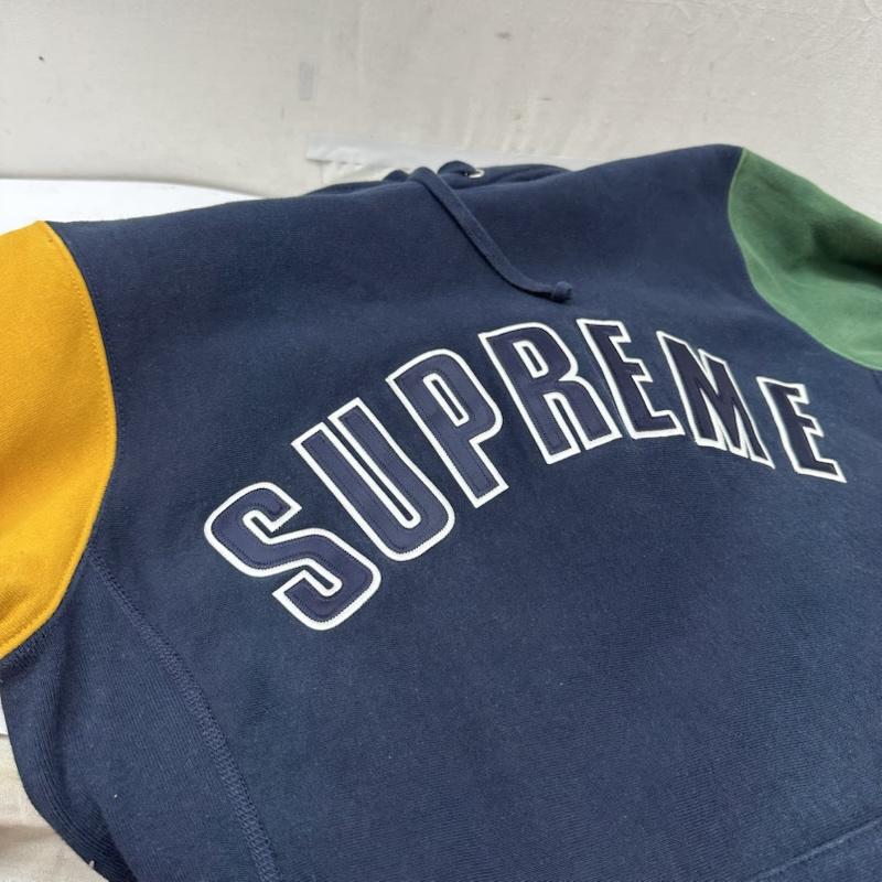 シュプリーム Supreme パーカー 長袖 16AW Color Blocked Arc Logo Hooded Sweatshirt クレイジー パターン アーチ ロゴ パーカー M 紺 / ネイビー / navy X 緑 / グリーン / green X 黄 / イエロー / yellow メンズ USED 古着 中古 50165309