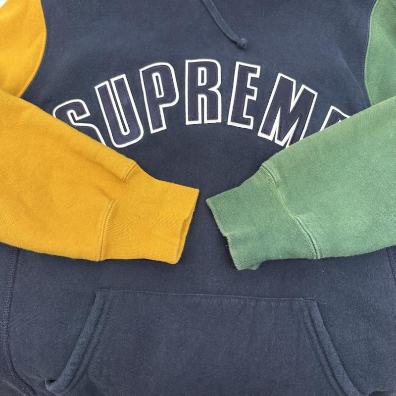 シュプリーム Supreme パーカー 長袖 16AW Color Blocked Arc Logo Hooded Sweatshirt クレイジー パターン アーチ ロゴ パーカー M 紺 / ネイビー / navy X 緑 / グリーン / green X 黄 / イエロー / yellow メンズ USED 古着 中古 50165309