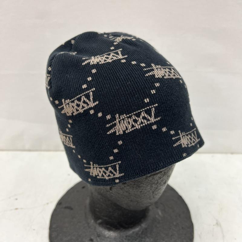 ステューシー STUSSY 帽子 ニット帽 00s 25周年 ロゴ総柄 モノグラム コットンニット ビーニー - 黒 / ブラック / black メンズ USED 古着 中古 50165323