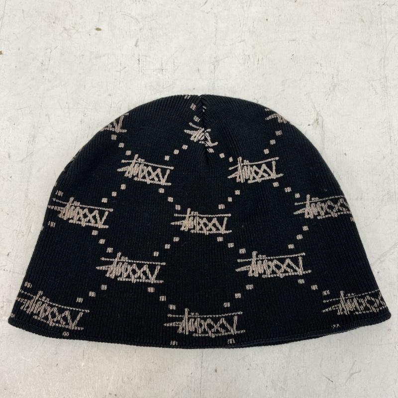 ステューシー STUSSY 帽子 ニット帽 00s 25周年 ロゴ総柄 モノグラム コットンニット ビーニー - 黒 / ブラック / black メンズ USED 古着 中古 50165323