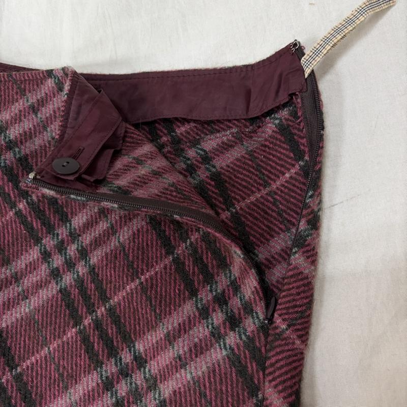 バーバリーロンドン Burberry London スカート ミニスカート ラップスカート風 フレアミニスカート リボン チェック 赤系 38 チェック 桃 / ピンク / pink X えんじ / ワインレッド / dark red レディース USED 古着 中古 50165326