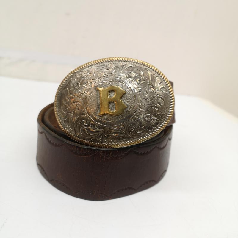 古着 USED ベルト・バックル ベルト スターリング シルバー バックル フローラル スクロール レザーベルト - 茶 / ブラウン / brown メンズ USED 古着 中古 50165350
