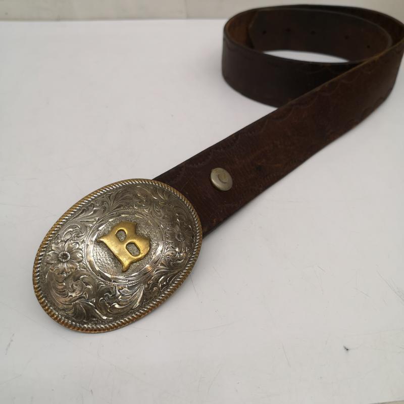 古着 USED ベルト・バックル ベルト スターリング シルバー バックル フローラル スクロール レザーベルト - 茶 / ブラウン / brown メンズ USED 古着 中古 50165350
