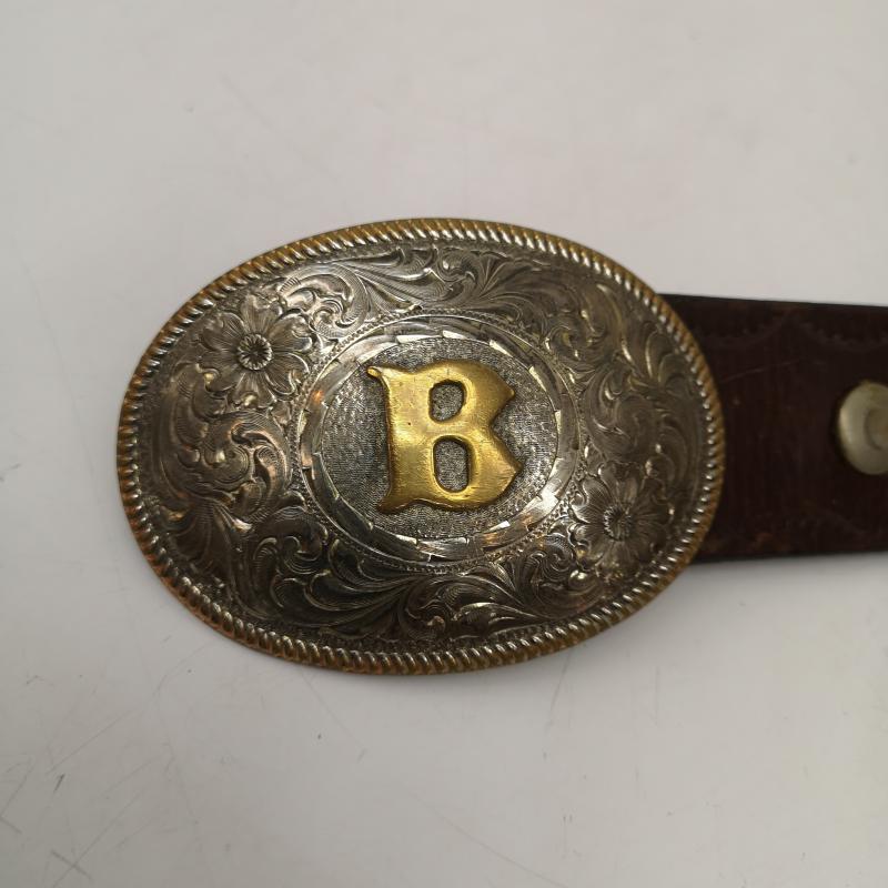 古着 USED ベルト・バックル ベルト スターリング シルバー バックル フローラル スクロール レザーベルト - 茶 / ブラウン / brown メンズ USED 古着 中古 50165350