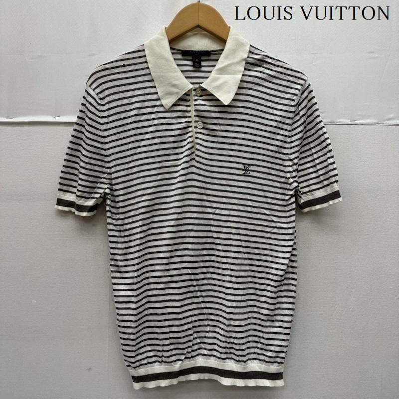 ルイヴィトン LOUIS VUITTON ポロシャツ 半袖 シルク 混 ボーダー ニット ポロ シャツ S 白 / ホワイト / white X 茶 / ブラウン / brown メンズ USED 古着 中古 50165421