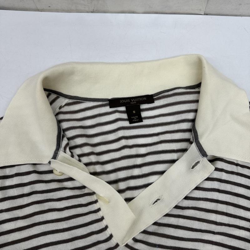 ルイヴィトン LOUIS VUITTON ポロシャツ 半袖 シルク 混 ボーダー ニット ポロ シャツ S 白 / ホワイト / white X 茶 / ブラウン / brown メンズ USED 古着 中古 50165421