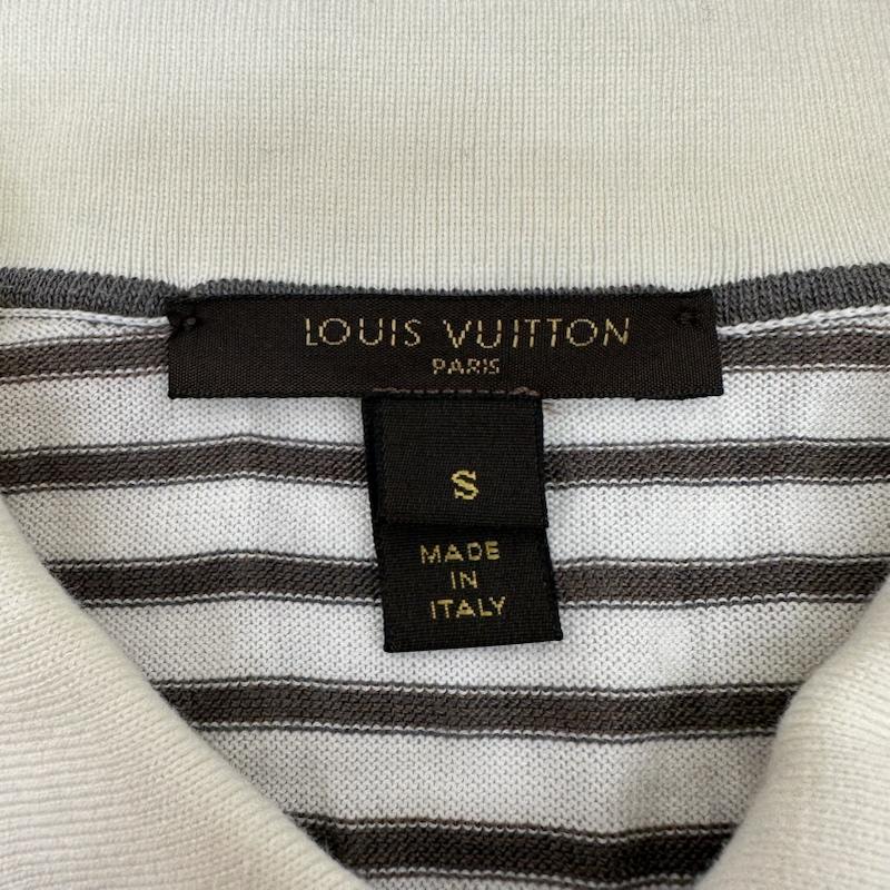 ルイヴィトン LOUIS VUITTON ポロシャツ 半袖 シルク 混 ボーダー ニット ポロ シャツ S 白 / ホワイト / white X 茶 / ブラウン / brown メンズ USED 古着 中古 50165421