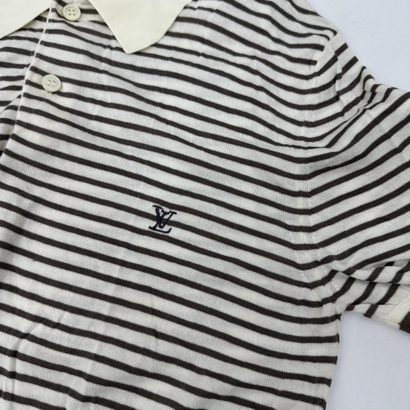 ルイヴィトン LOUIS VUITTON ポロシャツ 半袖 シルク 混 ボーダー ニット ポロ シャツ S 白 / ホワイト / white X 茶 / ブラウン / brown メンズ USED 古着 中古 50165421