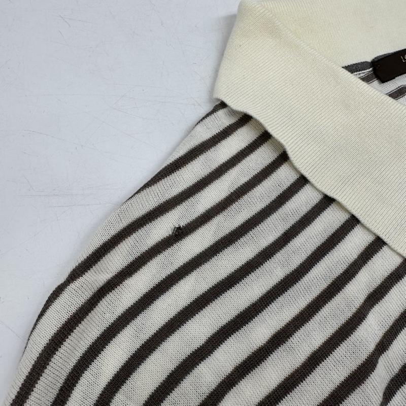 ルイヴィトン LOUIS VUITTON ポロシャツ 半袖 シルク 混 ボーダー ニット ポロ シャツ S 白 / ホワイト / white X 茶 / ブラウン / brown メンズ USED 古着 中古 50165421