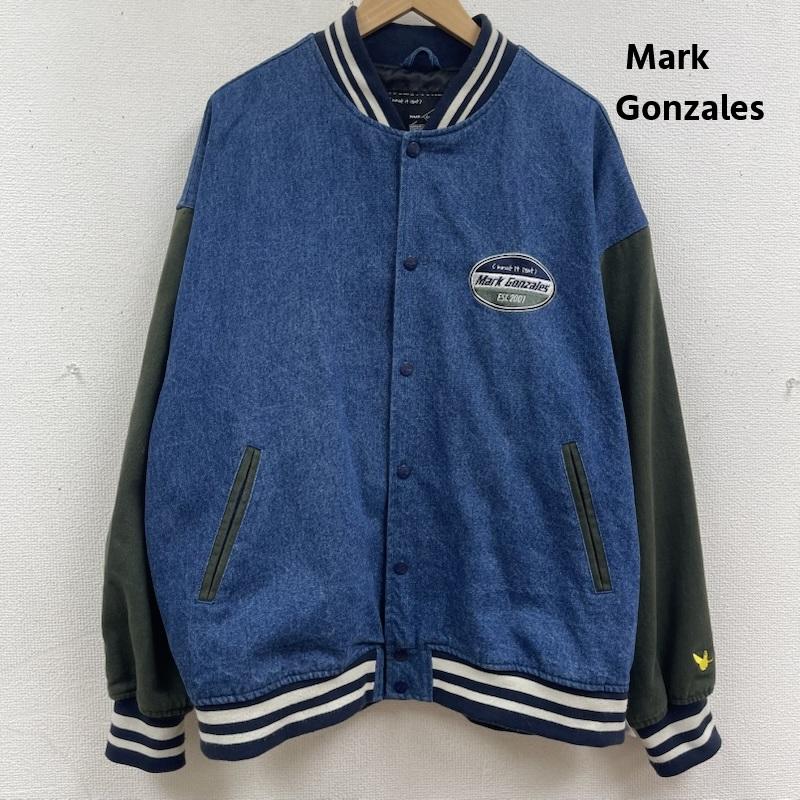 マーク・ゴンザレス Mark Gonzales ジャケット、上着 ジャンパー、ブルゾン ロゴ刺繍 切替デザイン デニム スタジアム ジャンパー スタジャン L インディゴ / インディゴ / Indigo メンズ USED 古着 中古 50165425