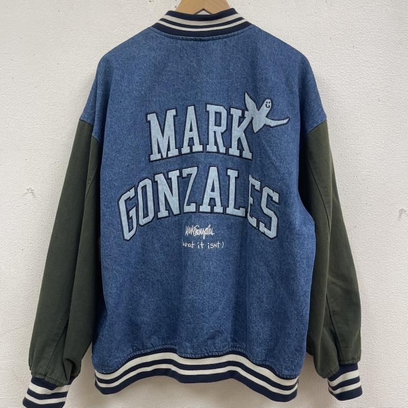 マーク・ゴンザレス Mark Gonzales ジャケット、上着 ジャンパー、ブルゾン ロゴ刺繍 切替デザイン デニム スタジアム ジャンパー スタジャン L インディゴ / インディゴ / Indigo メンズ USED 古着 中古 50165425