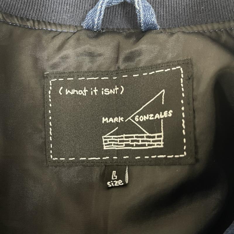 マーク・ゴンザレス Mark Gonzales ジャケット、上着 ジャンパー、ブルゾン ロゴ刺繍 切替デザイン デニム スタジアム ジャンパー スタジャン L インディゴ / インディゴ / Indigo メンズ USED 古着 中古 50165425