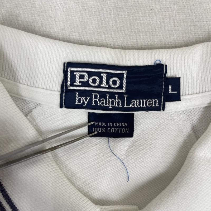 ポロバイラルフローレン Polo by RALPH LAUREN ポロシャツ 半袖 モノグラム エンブレム 刺繍 鹿の子 半袖 ポロシャツ トップス L 白 / ホワイト / white メンズ USED 古着 中古 50165427