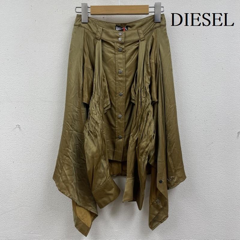 ディーゼル DIESEL スカート ひざ丈スカート オーバルDメタル ロゴ シルク混 サテン スカート シャツ O-SUZ XS 金 / ゴールド / gold color レディース USED 古着 中古 50165450