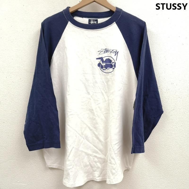 ステューシー STUSSY カットソー 七分袖 00s USA製 切り替え スケボー スケートボード ラグランTシャツ L 紺 / ネイビー / navy メンズ USED 古着 中古 50165460
