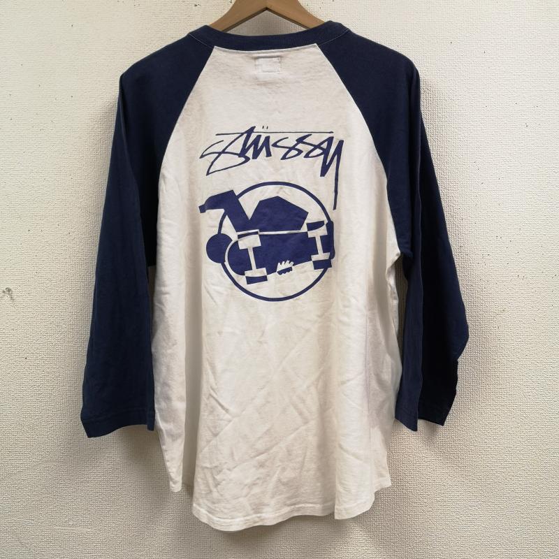 ステューシー STUSSY カットソー 七分袖 00s USA製 切り替え スケボー スケートボード ラグランTシャツ L 紺 / ネイビー / navy メンズ USED 古着 中古 50165460