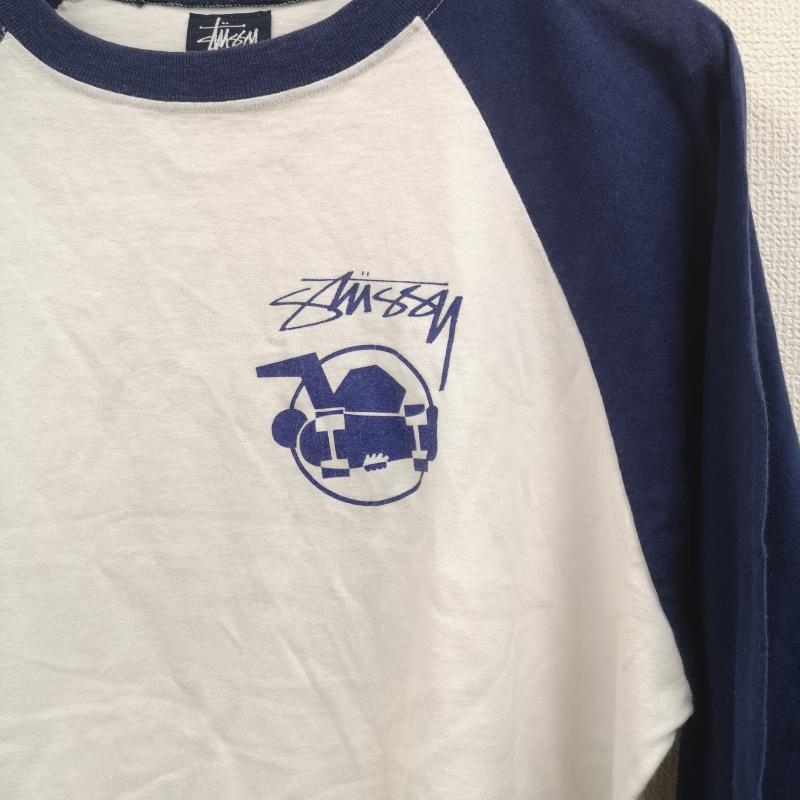 ステューシー STUSSY カットソー 七分袖 00s USA製 切り替え スケボー スケートボード ラグランTシャツ L 紺 / ネイビー / navy メンズ USED 古着 中古 50165460