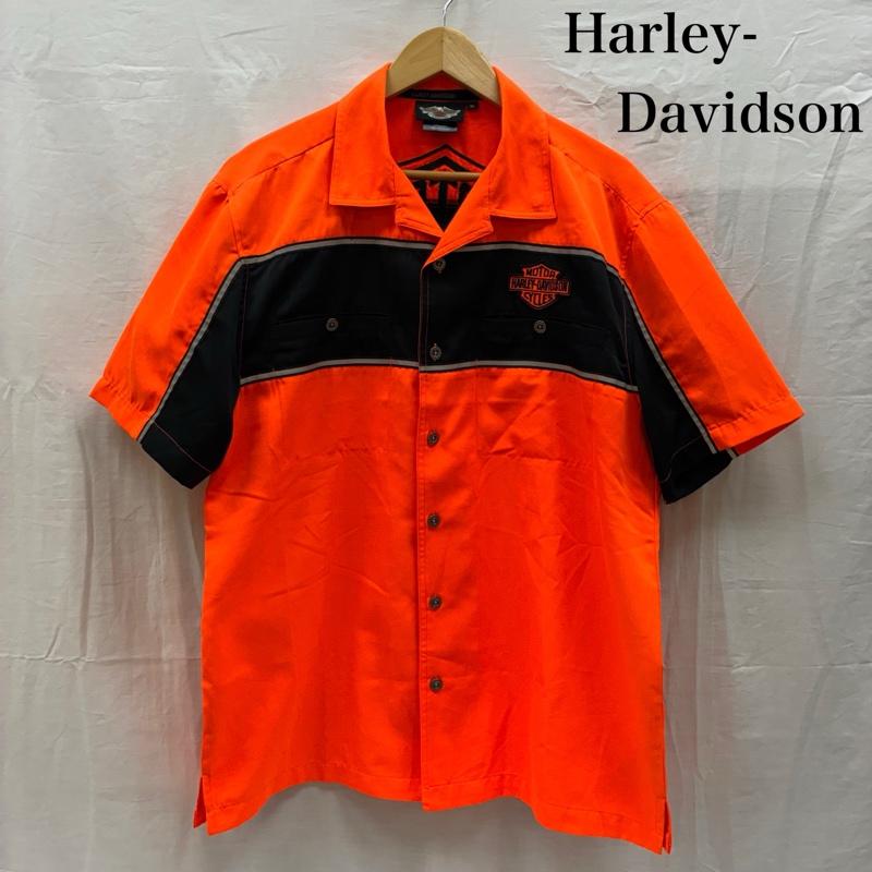 ハーレーダビッドソン Harley-Davidson シャツ、ブラウス 半袖 シールド ワッペン リフレクター ライン オープンカラー ワークシャツ M メンズ USED 古着 中古 50165495