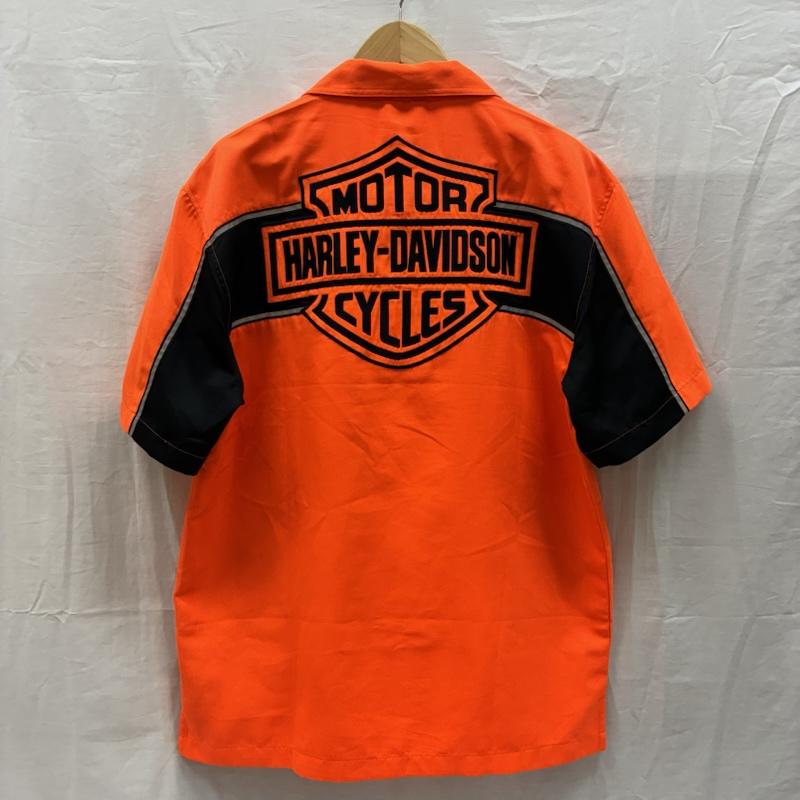 ハーレーダビッドソン Harley-Davidson シャツ、ブラウス 半袖 シールド ワッペン リフレクター ライン オープンカラー ワークシャツ M メンズ USED 古着 中古 50165495