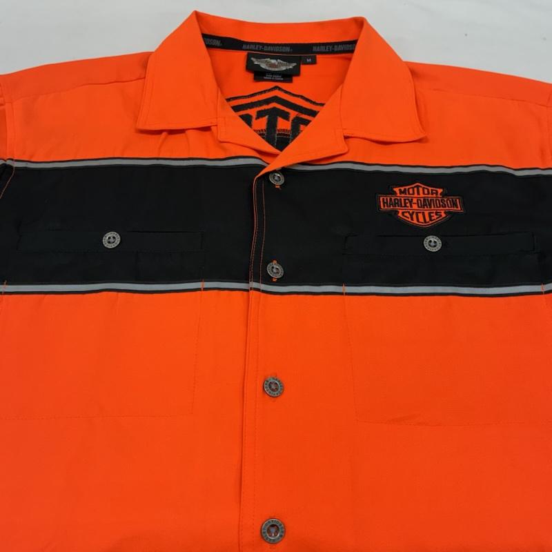 ハーレーダビッドソン Harley-Davidson シャツ、ブラウス 半袖 シールド ワッペン リフレクター ライン オープンカラー ワークシャツ M メンズ USED 古着 中古 50165495