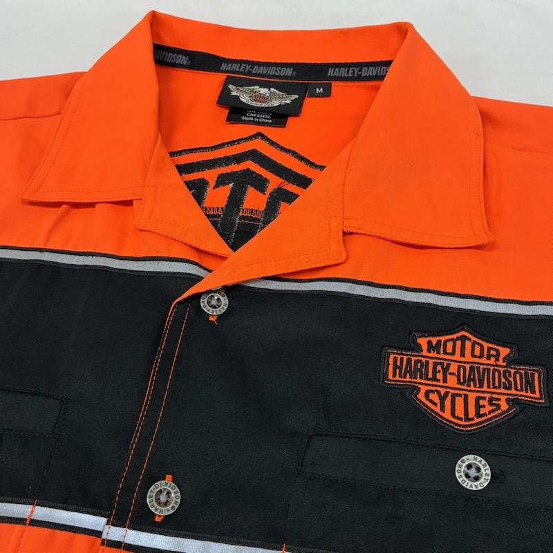 ハーレーダビッドソン Harley-Davidson シャツ、ブラウス 半袖 シールド ワッペン リフレクター ライン オープンカラー ワークシャツ M メンズ USED 古着 中古 50165495