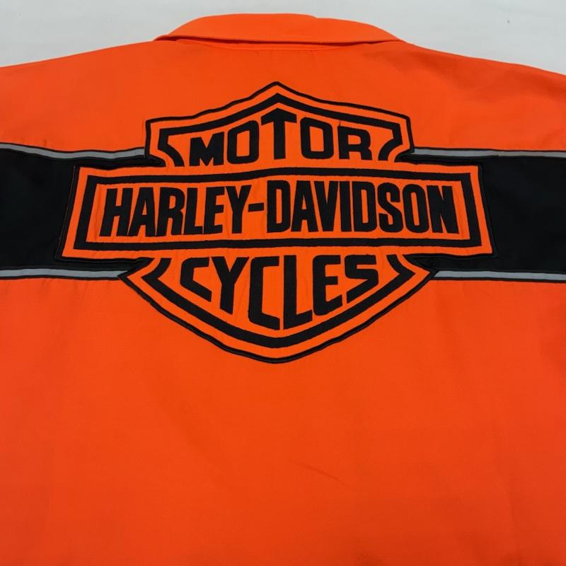 ハーレーダビッドソン Harley-Davidson シャツ、ブラウス 半袖 シールド ワッペン リフレクター ライン オープンカラー ワークシャツ M メンズ USED 古着 中古 50165495