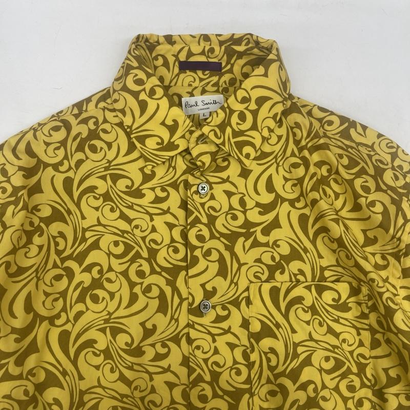 ポールスミス Paul Smith シャツ、ブラウス 長袖 日本製 アラベスク 唐草模様 総柄 長袖 デザイン シャツ L 黄 / イエロー / yellow メンズ USED 古着 中古 50165496