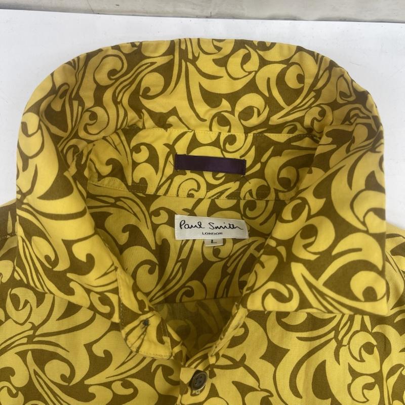 ポールスミス Paul Smith シャツ、ブラウス 長袖 日本製 アラベスク 唐草模様 総柄 長袖 デザイン シャツ L 黄 / イエロー / yellow メンズ USED 古着 中古 50165496