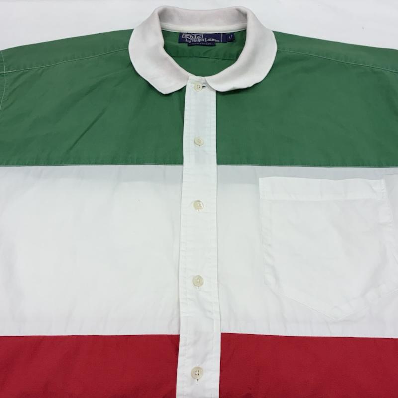 ポロバイラルフローレン Polo by RALPH LAUREN シャツ、ブラウス 半袖 90s シンガポール製 イタリアカラー リブ襟 袖 ポニー 刺繍 ビッグサイズ シャツ L メンズ USED 古着 中古 50165499