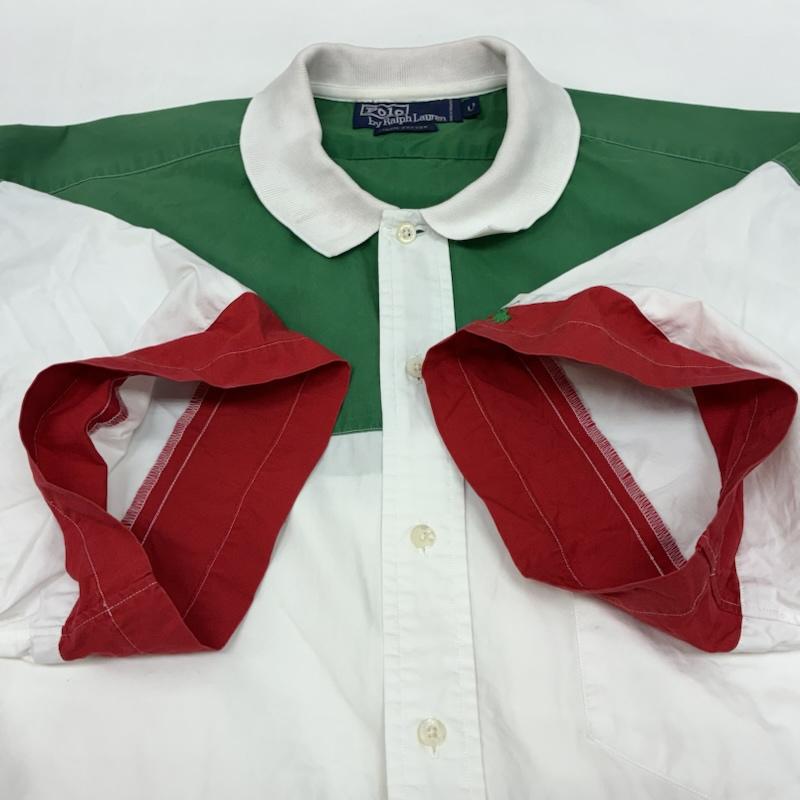 ポロバイラルフローレン Polo by RALPH LAUREN シャツ、ブラウス 半袖 90s シンガポール製 イタリアカラー リブ襟 袖 ポニー 刺繍 ビッグサイズ シャツ L メンズ USED 古着 中古 50165499