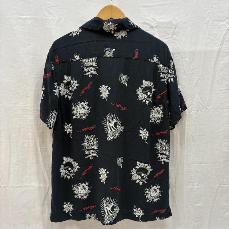 エドハーディー Ed Hardy シャツ、ブラウス 半袖 スカル ローズ ハート パンサー レーヨン オープンカラー アロハシャツ M メンズ USED 古着 中古 50165500