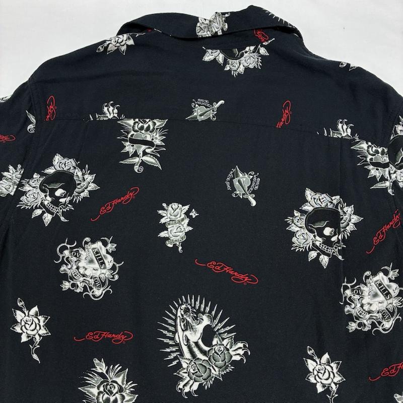 エドハーディー Ed Hardy シャツ、ブラウス 半袖 スカル ローズ ハート パンサー レーヨン オープンカラー アロハシャツ M メンズ USED 古着 中古 50165500