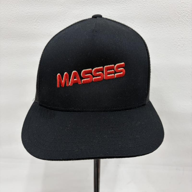 古着 USED 帽子 キャップ MASSES マシス メッシュ ロゴ 刺繍 スナップバック トラッカー キャップ - ロゴ、文字 X 刺繍 黒 / ブラック / black X 赤 / レッド / red メンズ USED 古着 中古 50165504