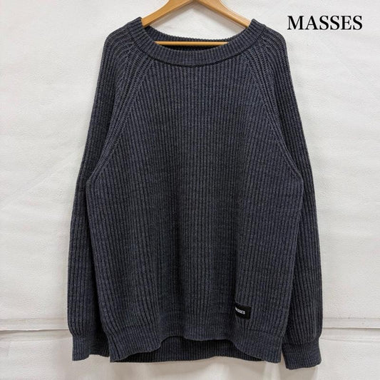 古着 USED ニット、セーター 長袖 MASSES マシス クルーネック 長袖 セーター プルオーバー ニット リブ ロゴ パッチ ラグラン M ワンポイント X ロゴ、文字 メンズ USED 古着 中古 50165517