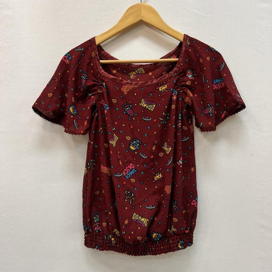 ヒステリックグラマー HYSTERIC GLAMOUR シャツ、ブラウス 半袖 90s-00s COSMIC 宇宙柄 シアーブラウス archive y2k FREE ボルドー / ボルドー / レディース USED 古着 中古 50165518