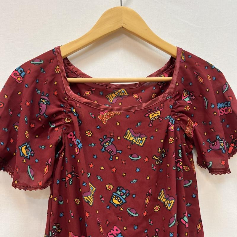 ヒステリックグラマー HYSTERIC GLAMOUR シャツ、ブラウス 半袖 90s-00s COSMIC 宇宙柄 シアーブラウス archive y2k FREE ボルドー / ボルドー / レディース USED 古着 中古 50165518