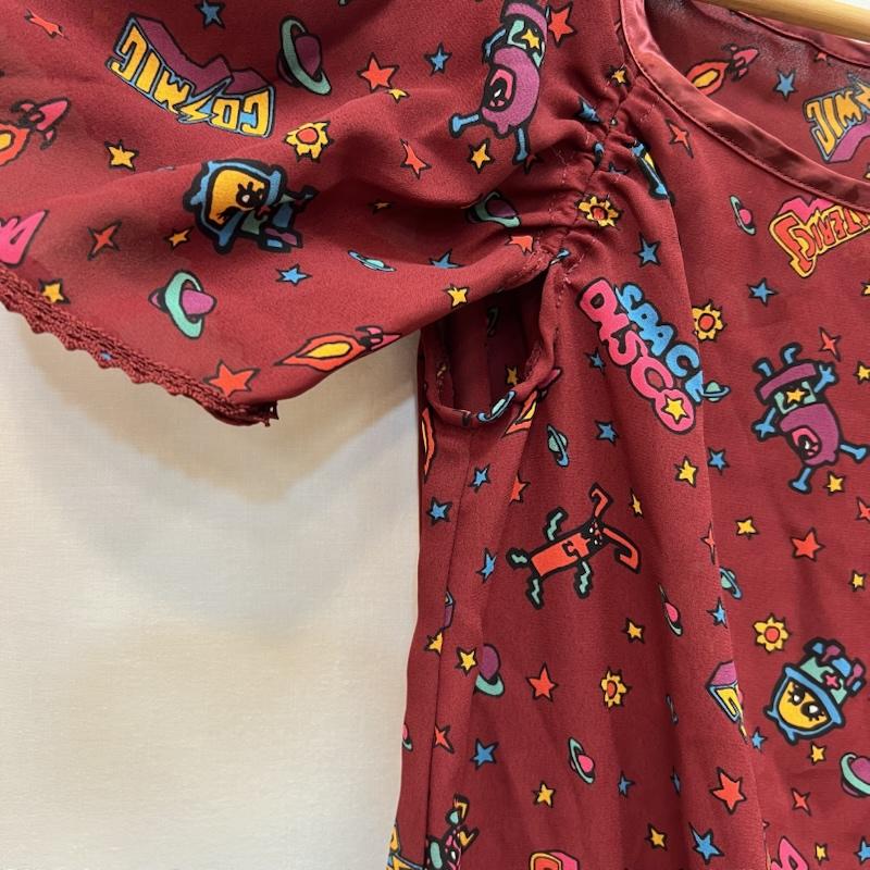 ヒステリックグラマー HYSTERIC GLAMOUR シャツ、ブラウス 半袖 90s-00s COSMIC 宇宙柄 シアーブラウス archive y2k FREE ボルドー / ボルドー / レディース USED 古着 中古 50165518