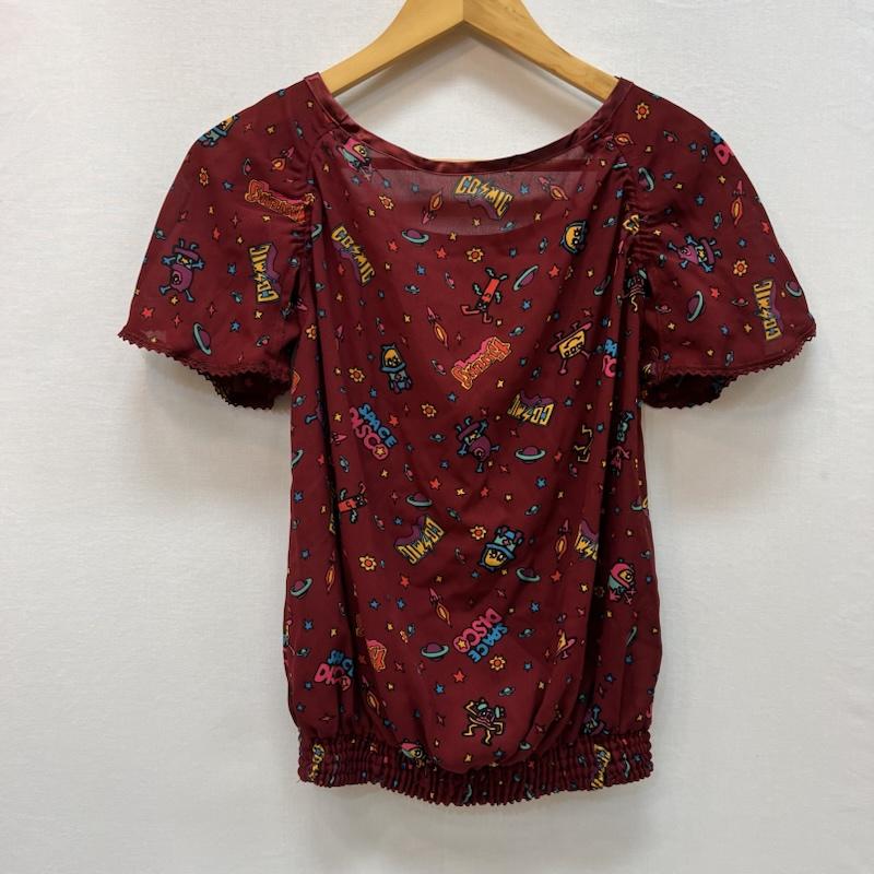 ヒステリックグラマー HYSTERIC GLAMOUR シャツ、ブラウス 半袖 90s-00s COSMIC 宇宙柄 シアーブラウス archive y2k FREE ボルドー / ボルドー / レディース USED 古着 中古 50165518