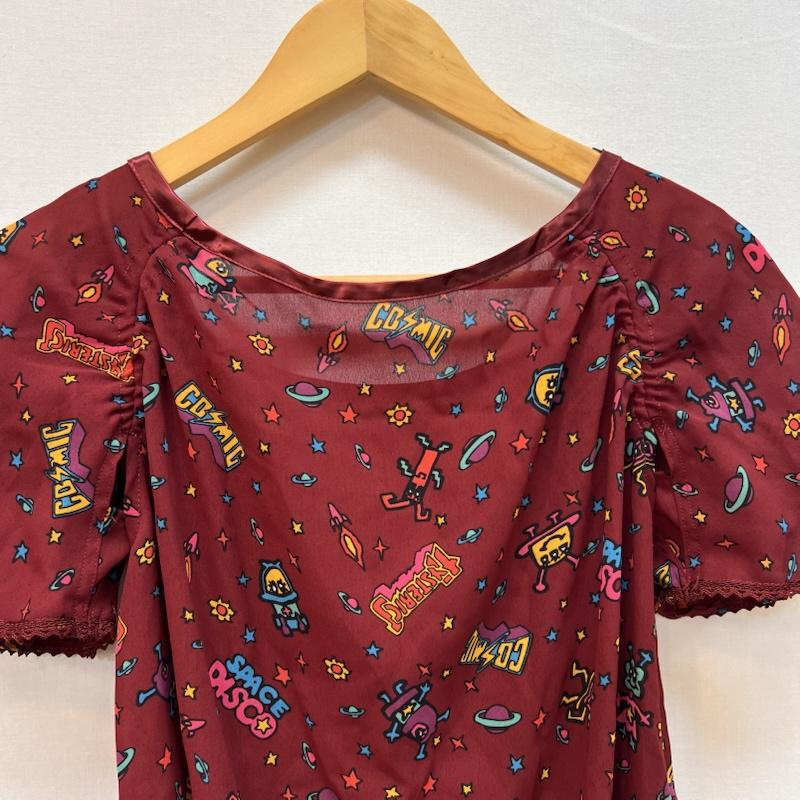 ヒステリックグラマー HYSTERIC GLAMOUR シャツ、ブラウス 半袖 90s-00s COSMIC 宇宙柄 シアーブラウス archive y2k FREE ボルドー / ボルドー / レディース USED 古着 中古 50165518