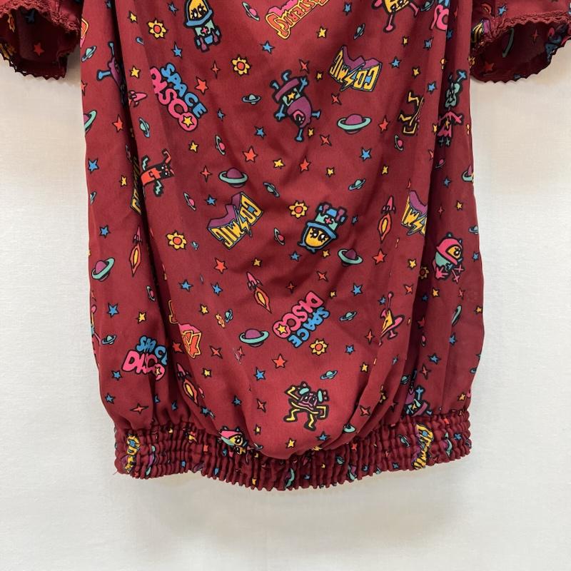 ヒステリックグラマー HYSTERIC GLAMOUR シャツ、ブラウス 半袖 90s-00s COSMIC 宇宙柄 シアーブラウス archive y2k FREE ボルドー / ボルドー / レディース USED 古着 中古 50165518