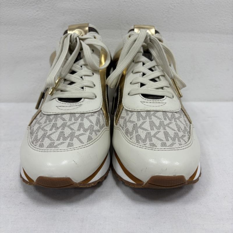 マイケルコース MICHAEL KORS スニーカー スニーカー MK ロゴ モノグラム レザー ローカット スニーカー 23.5cm ロゴ、文字 白 / ホワイト / white X 茶 / ブラウン / brown X 金 / ゴールド / gold color レディース USED 古着 中古 50165524