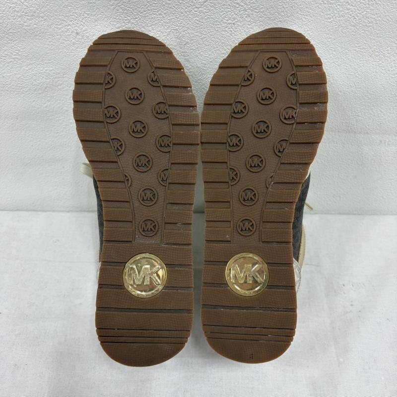 マイケルコース MICHAEL KORS スニーカー スニーカー MK ロゴ モノグラム レザー ローカット スニーカー 23.5cm ロゴ、文字 白 / ホワイト / white X 茶 / ブラウン / brown X 金 / ゴールド / gold color レディース USED 古着 中古 50165524