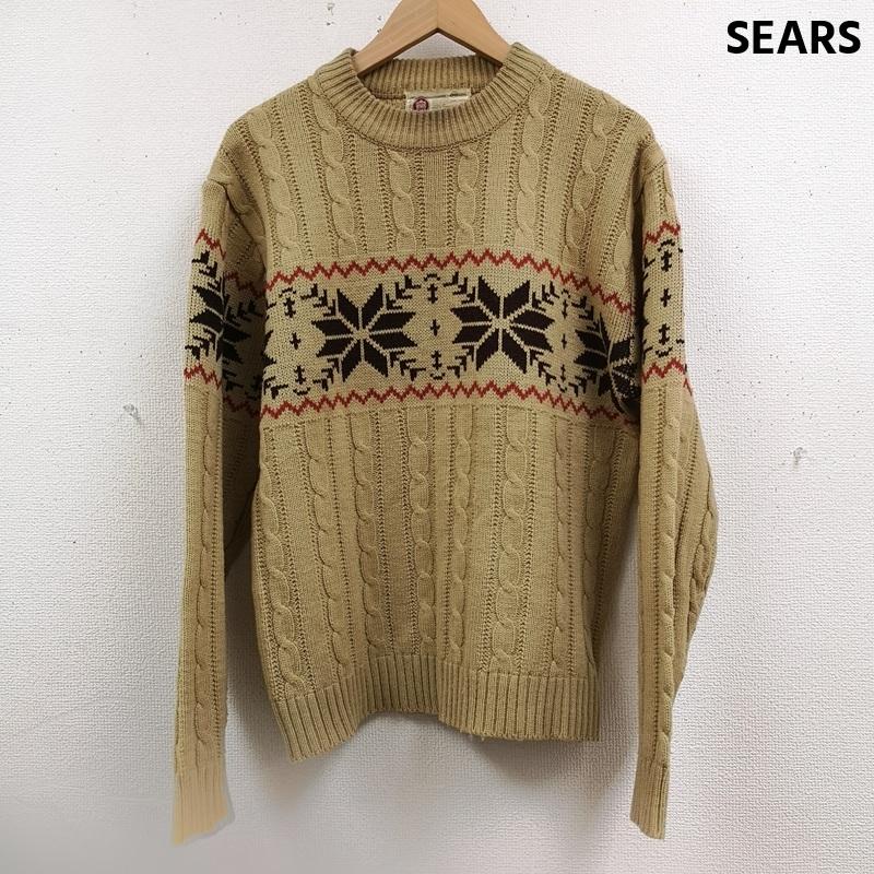 シアーズ SEARS ニット、セーター 長袖 ノルディック柄 雪柄 ケーブル編み 縄編み ボックスシルエット 厚手ニット セーター M ベージュ / ベージュ / beige メンズ USED 古着 中古 50165560