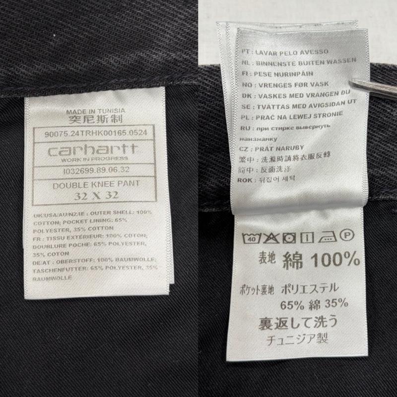 カーハート Carhartt パンツ デニム、ジーンズ ウォッシュ ブラック デニム ダブルニー ワークパンツ ヴィンテージ加工 32インチ ワンポイント X ロゴ、文字 黒 / ブラック / black メンズ USED 古着 中古 50165564